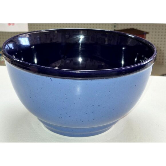 Ceramic Mixing Bowl Light Blue Speckled Heavy Stoneware Navy - Picture 1 of 6